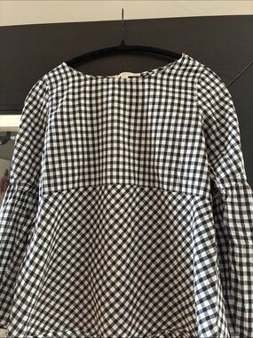 Black & White Gingham Peasant Top
